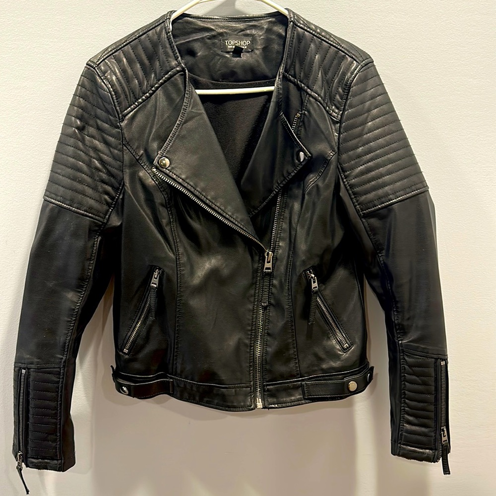 Faux leather motto jacket by TopShop 🖤